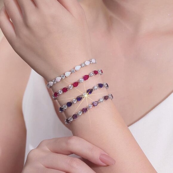 Sterling Silver Opal Birthstone Tennis Bolo Bracelet for Women with Adjustable F - Picture 7 of 8